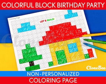 Colorful Blocks Birthday Party - Coloring Page & Bonus: 2 inch Game Prize Tags NonPersonalized Printable // Colorful Blocks - B22Ng