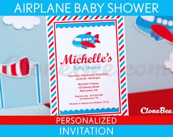 Airplane Baby Shower Invitation Personalized Printable // Airplane - S1Pa1