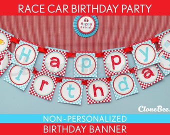 Race Car Birthday Party - Banner (Happy Birthday) NonPersonalized Printable // Cute Race Car - B36Ni