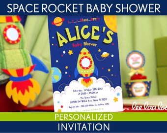 Space Rocket Baby Shower Invitation Personalized Printable // Space Rocket - S22Pa2