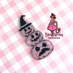 Nightmare Light Pink Pearl Jack O’ Lantern Stack Mid-Century Pinup Retro Inspired Novelty Acrylic Brooch Pin