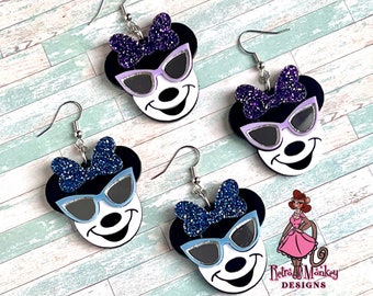 Minnie Mouse With Cat Eye Sunglasses Disney Inspired Acrylic Earrings
