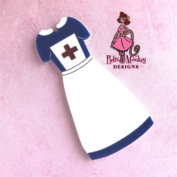 1940's 50’s Vintage Retro Nurse Uniform Dress Inspired Acrylic Tribute Novelty Brooch Pin