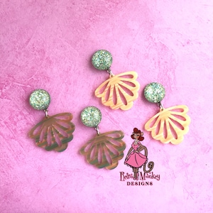 Tiana The Princess  and the Frog inspired Green with Yellow Fan Flower Earrings