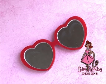 BROOCH// Heart Shaped Retro 1980's Inspired Novelty Sunglasses PIN// NOT Actual glasses