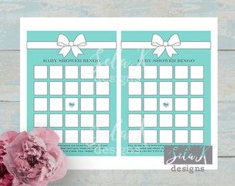 Baby Shower Bingo Game Printable Digital Download Teal Aqua Blue and White color Baby and Co Themed