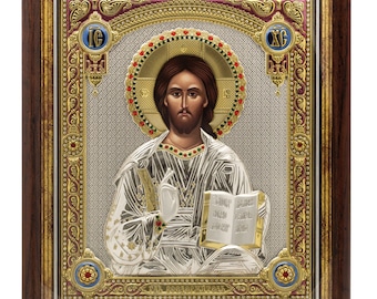 Icon Jesus Christ blessing Silver Plated  -10% off