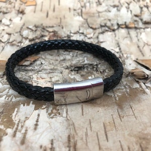 Black Leather Bracelet, leather cuff, Braided leather bracelet, Men&#39;s leather bracelet, bangle bracelet, boho bracelet
