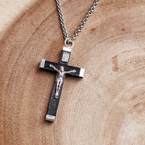 Black Wooden Crucifix necklace, Catholic jewelry, jewelry for men, Cross for him, mens wooden cross, Religious necklace for him, women cross