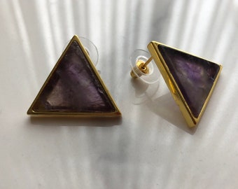 Amethyst earrings, boho , February birthstone, triangle studs, geometric jewelry, protection stone, healing crystal, crystal earrings