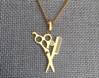 Scissors pendant, hair salon charm, Hairdresser jewelry, gift for stylist, Hair stylist gift, comb necklace, barbershop, hair salon,