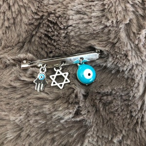 Stroller pin hamsa, kabbalah charm , baby evil eye pin, star of david , magen david baby, jewish baby gift,star of david, Israeli gift