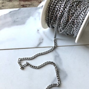 Stainless steel Cuban chain, Box chain, jewelry making, 4mm chain, bulk chain, craft supply, chain by foot, jewelry findings, curb chain