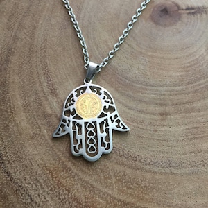 Hamsa Hand Anhänger, Schutz Anhänger, Jungfrau Maria, Religiöser Schmuck, Spirituelle Halskette, Glücksbringer, Talisman Anhänger, Handoffatima
