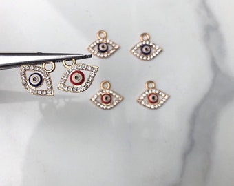 Evil eye rhinestone charm, crystal evil eye charm, Turkish evil eye, jewelry findings, good luck charm, Jewish charm, blue red evil eye