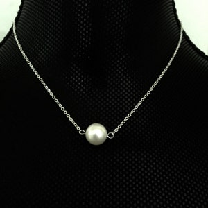 Pearl necklace , Freshwater pearl, Floating pearl, Bridesmaids gift, One pearl necklace, Pearl pendant, Bridal jewelry, dainty jewelry, image 2