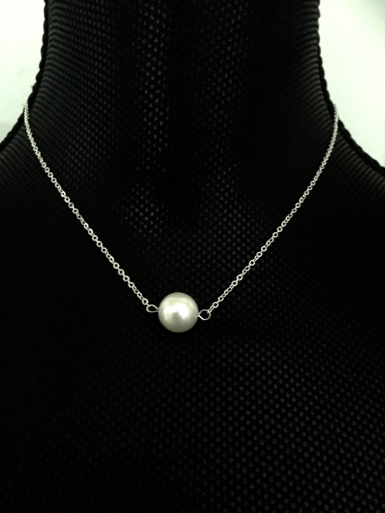 Pearl necklace , Freshwater pearl, Floating pearl, Bridesmaids gift, One pearl necklace, Pearl pendant, Bridal jewelry, dainty jewelry, image 2