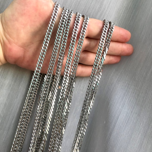 Stainless steel Cuban link chain, chunky curb chain, jewelry making, 5 mm chain, bulk chain, craft supply, chain by foot, jewelry findings