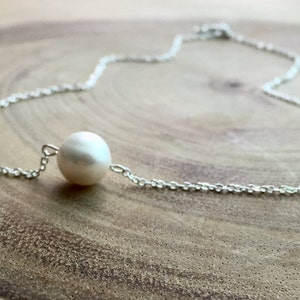 Pearl necklace , Freshwater pearl, Floating pearl, Bridesmaids gift, One pearl necklace, Pearl pendant, Bridal jewelry, dainty jewelry, image 3