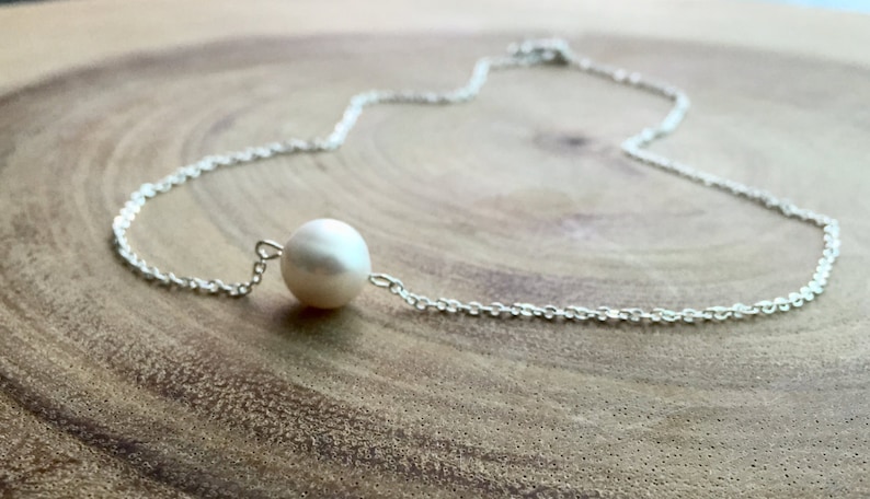 Pearl necklace , Freshwater pearl, Floating pearl, Bridesmaids gift, One pearl necklace, Pearl pendant, Bridal jewelry, dainty jewelry, image 3