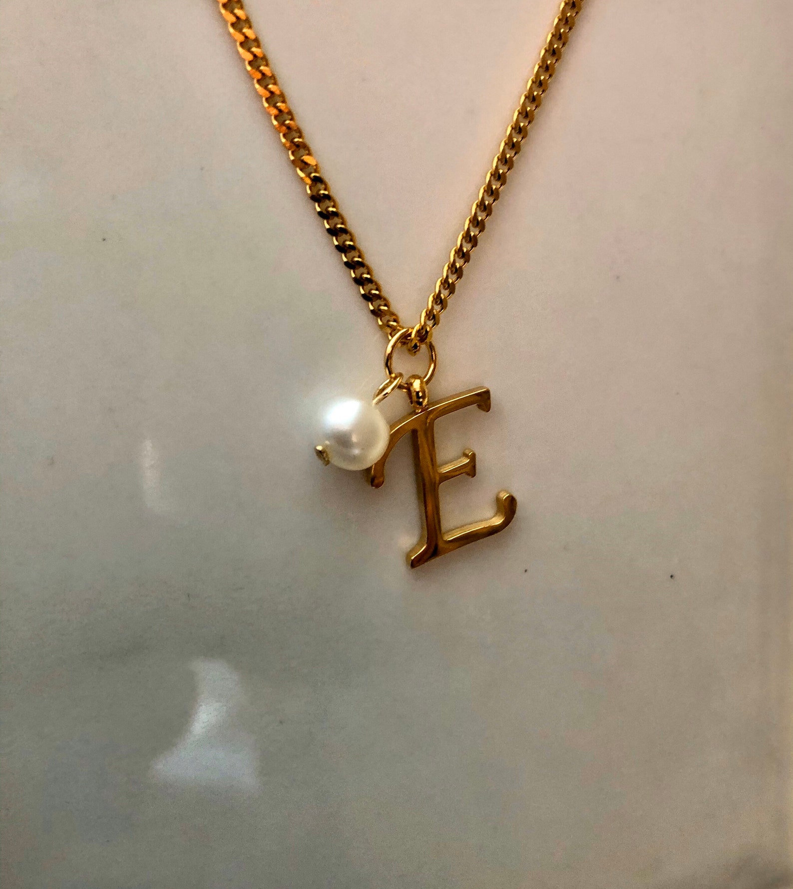 Gold Monogram Necklace Letter E Name Necklace Letter Etsy