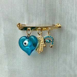 Stroller pin, jewish baby jewelry, baby evil eye pin, star of david, horseshoe charm, jewish baby gift, Israeli gift, kabbalah amulet, lucky