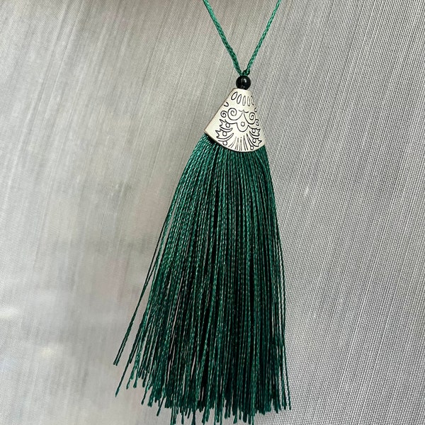 Nylon tassel, teal tassel, emerald green tassel, silky, garland, mala tassel, jewelry making, jewelry findings, DIY jewelry, craft supply