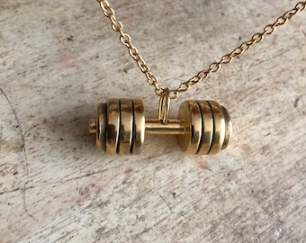 Gym jewelry, dumbbell necklace, fitness jewelry, crossfit pendant, athlete jewelry, gift for him, weightlifting jewelry, sport necklace