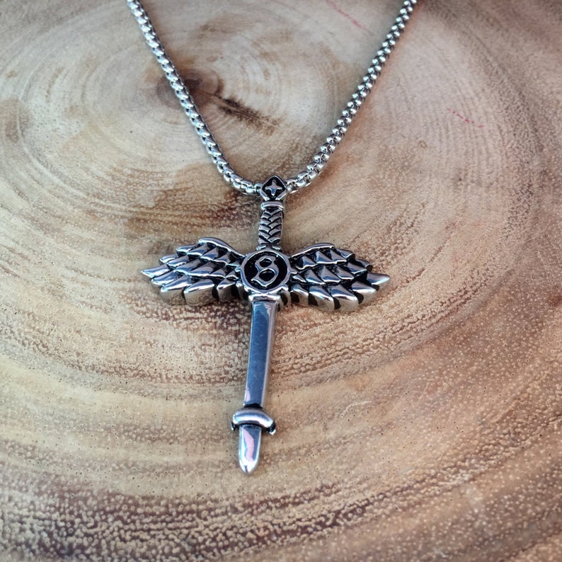 Sword necklace Cristian pendant Catholic necklace Cross pendant Religious jewelry Cross Necklace big cross men/'s jewelry