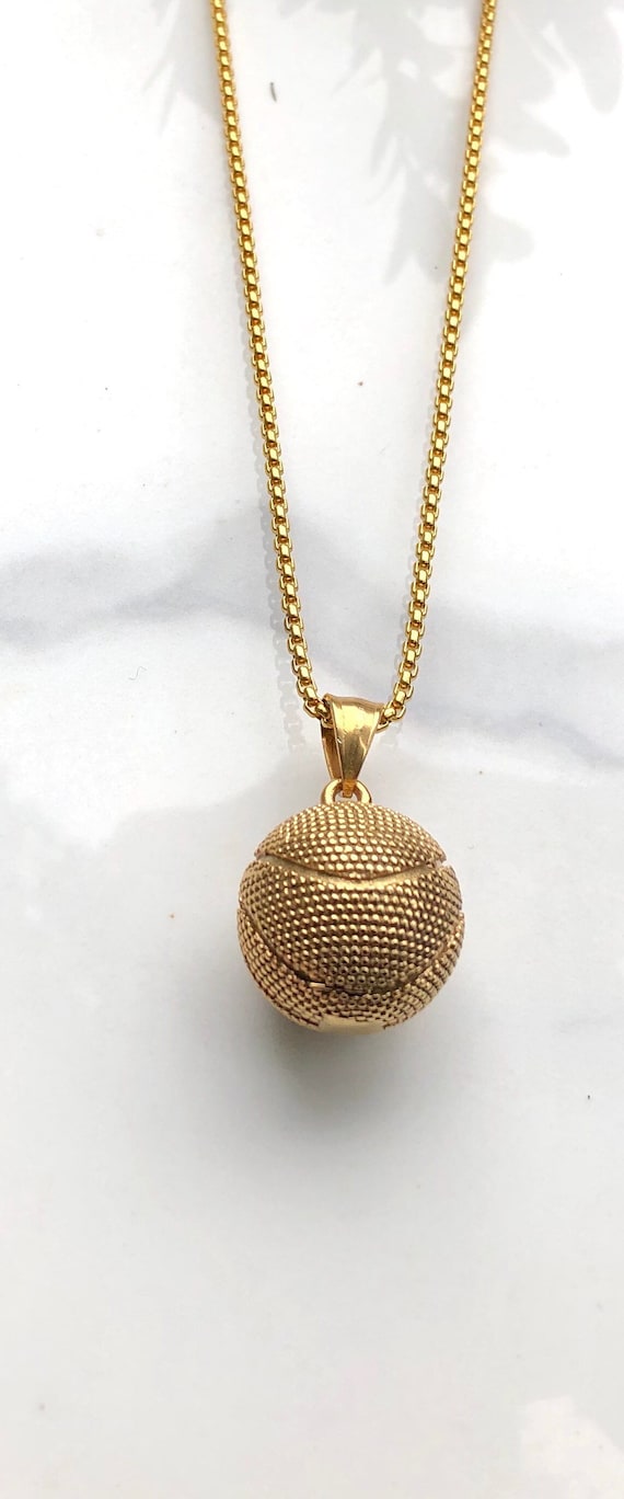 Collana Uomo Con Ciondolo Canestro Da Basket - Acciaio Placcato Oro 14K, Catena Box 24", Marca Metaltree98