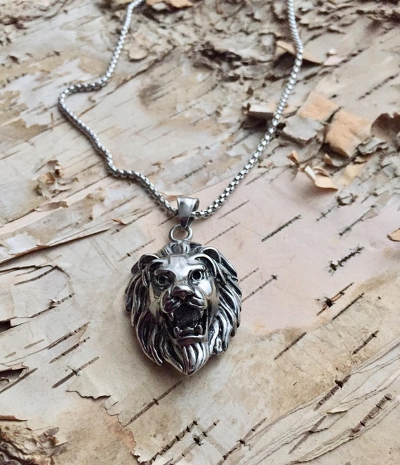 Buy Silver Lion Necklace, 925 Sterling Silver Lion Head Men Pendant,  Oxidized Silver Lion Relief Necklace, Lion Necklace With Chain,gift for Men  Online in India - Etsy