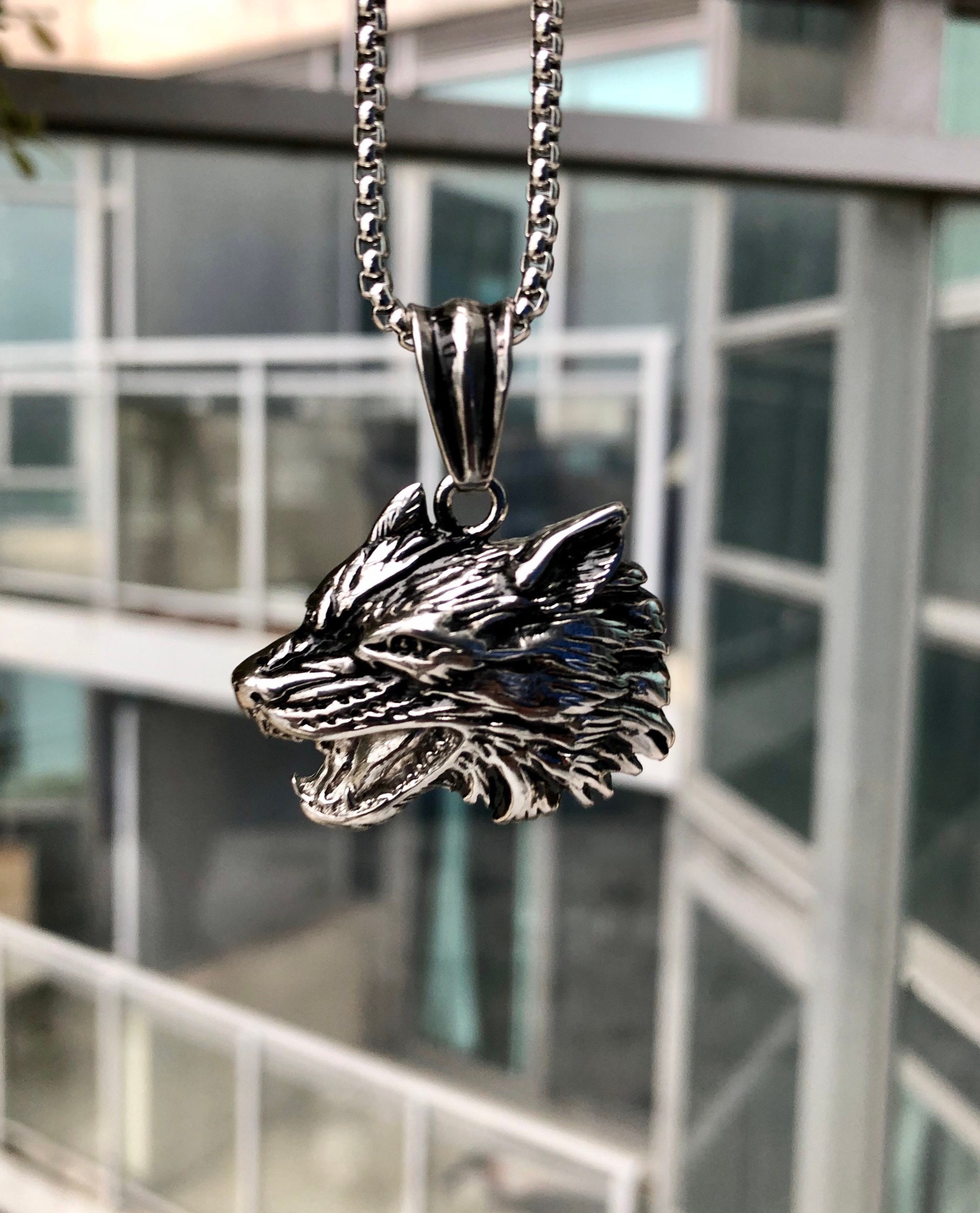 Wolf Necklace, Wolf Pendant ,wolf Head Necklace, Men's