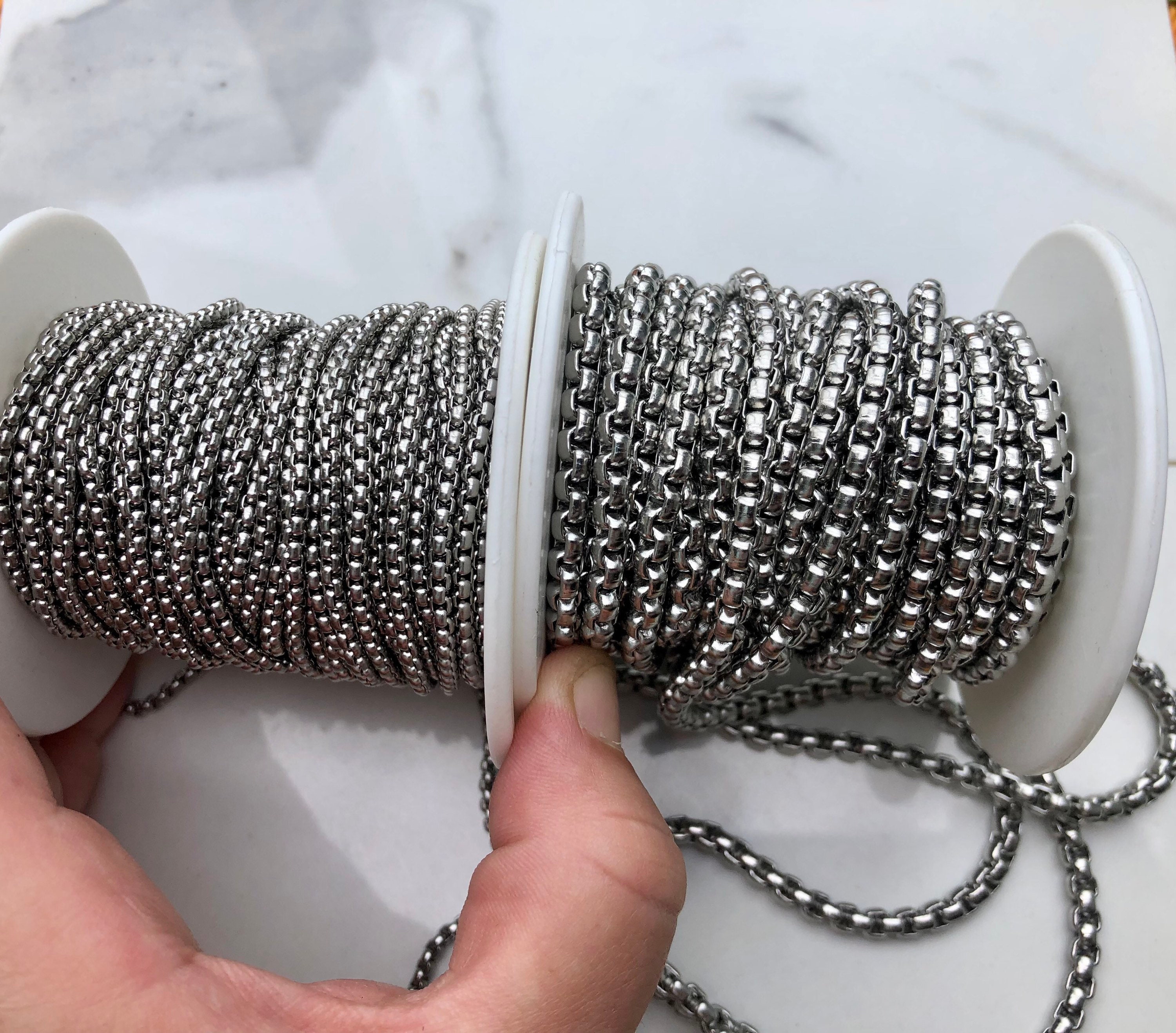 10 Feet Round Box Chain Bulk Wholesale by the Length Yard, Bulk Stainless  Steel Chain, Silver Black Gold Box Chain for Jewelry Making 