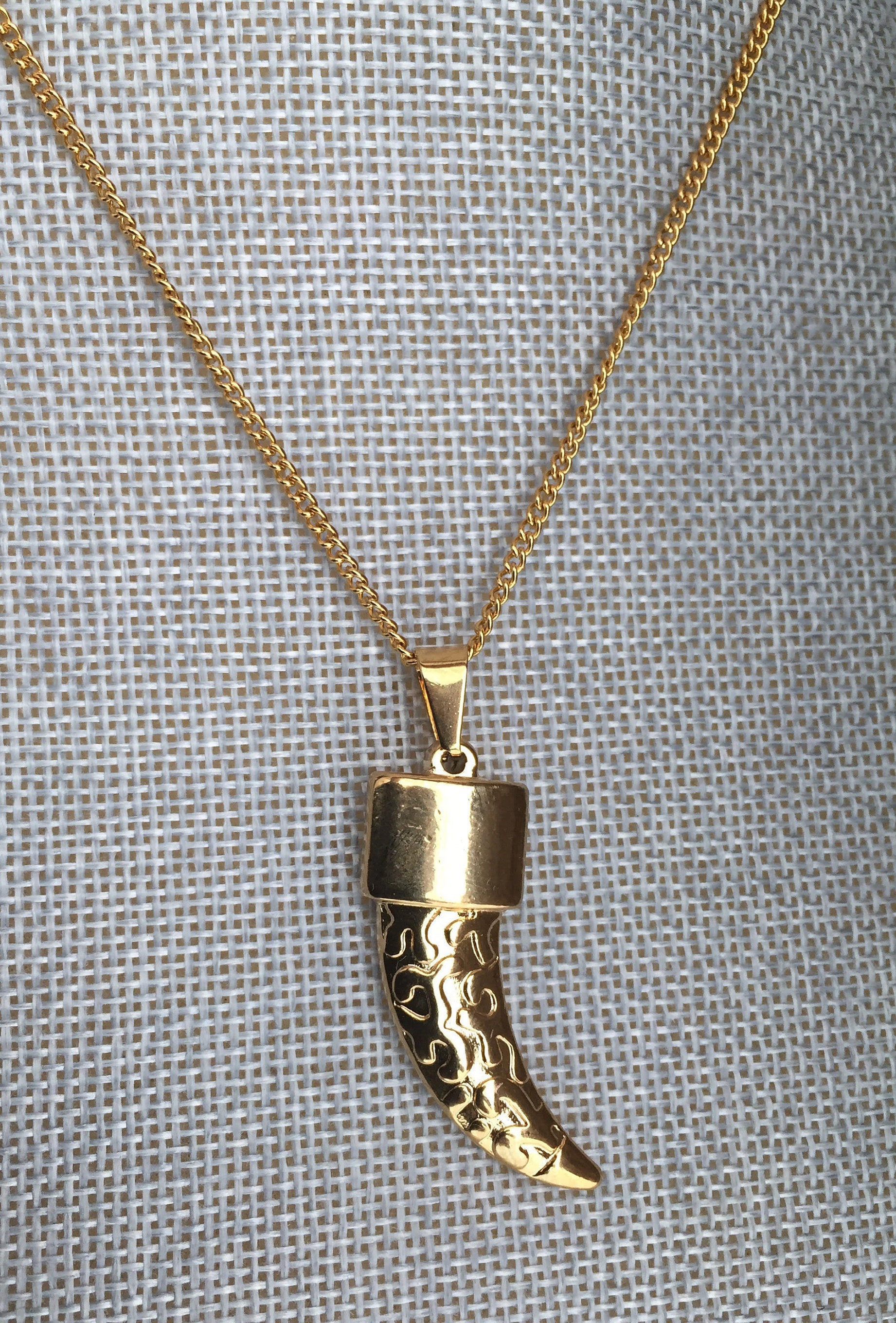 Collana a catena in Acciaio con Corno portafortuna in Ceramica - Italia