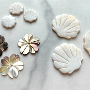 Shell charm, carved shell charm, Mother of pearl charm, black lip shell, shell beads, flower shell beads, natural shell, fan shell, MOP