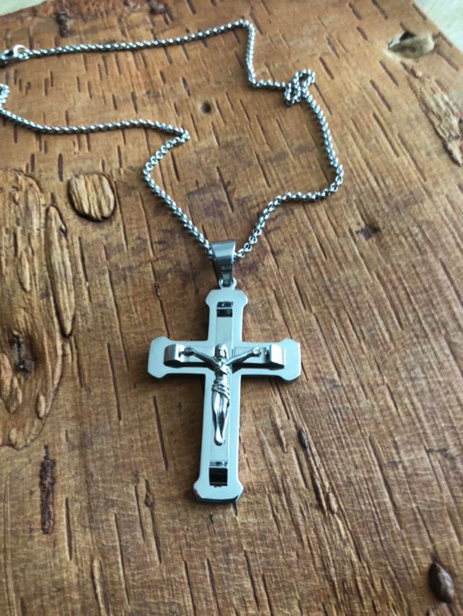 Crucifix necklace Catholic jewelry jewelry for men Cross Etsy