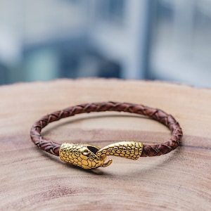 Snake jewelry, Boa bracelet, Egyptian bracelet, Ouroboros jewelry, Python bracelet, Braided bracelet, Serpent jewelry,Brown leather bracelet