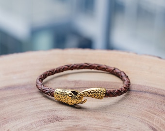 Snake jewelry, Boa bracelet, Egyptian bracelet, Ouroboros jewelry, Python bracelet, Braided bracelet, Serpent jewelry,Brown leather bracelet