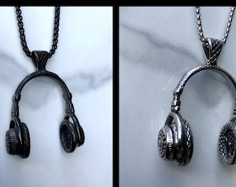 DJ headset necklace, music necklace, headphone pendant, musician jewelry, DJ jewelry, microphone , Singer jewelry, musical note jewelry