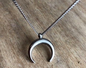 Crescent moon, Horn pendant, men's jewelry, double horn, moon charm, horn charm, horn necklace, boho necklace, Tibetan jewelry, lucky horn