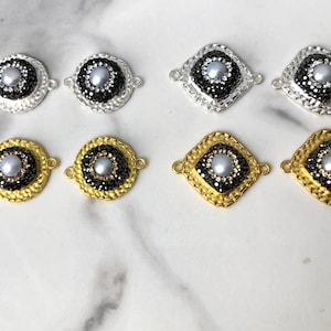 Rhinestone connector, crystal pearl charm, pave beads rhinestone, jewelry findings, rhinestone spacer, freshwater pearl connector, crystal