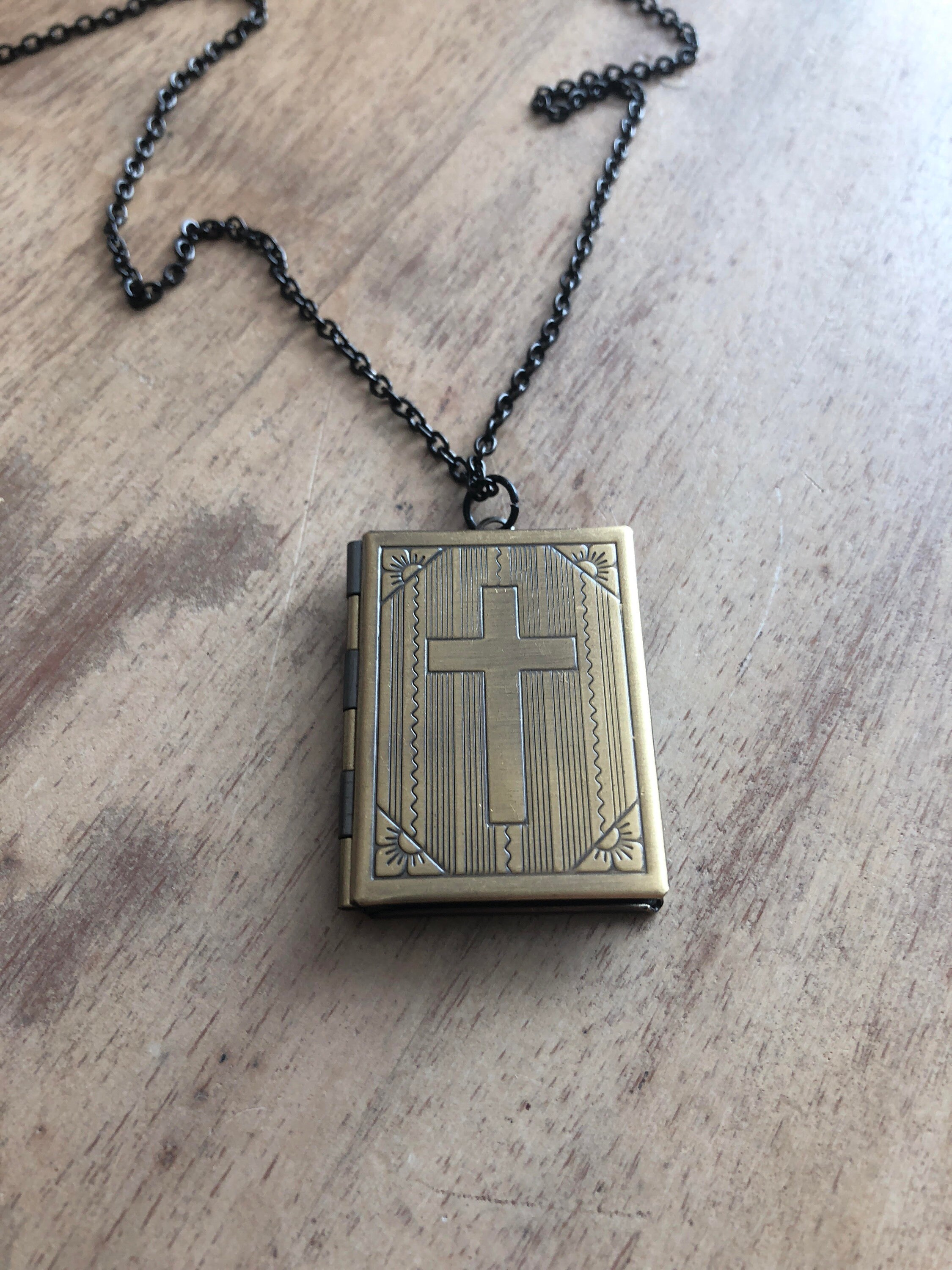 Book Locket, Catholic Jewelry, Cross Locket, Cross for Him, Locket ...