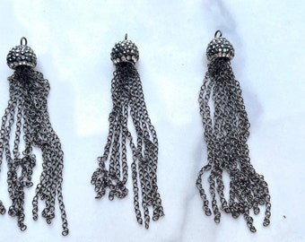 Black crystal tassel, chain beads tassel, rhinestone tassel, charm tassel, jewelry making, jewelry findings, DIY jewelry, tassel necklace