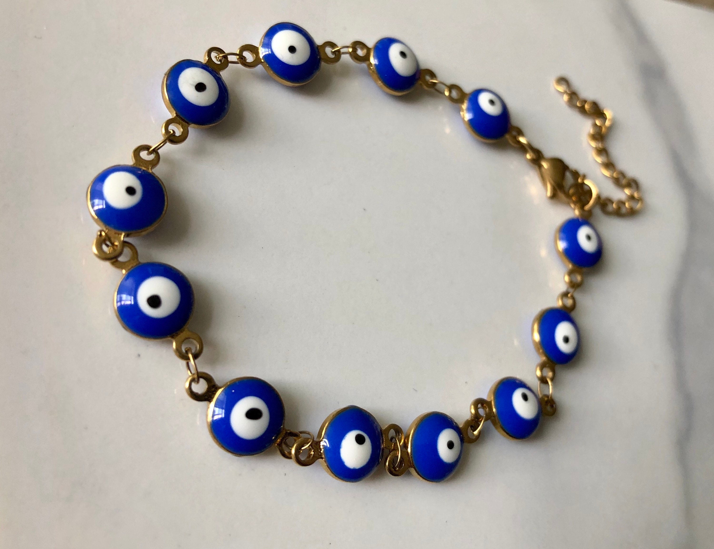 Braccialetto minimalista con occhio malvagio fatto a mano in argento sterling 925 con catena regolabile - Disponibile in argento, oro e oro rosa - Italia