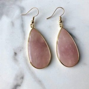 Rose Quartz earrings, healing crystal, Chakra jewelry, dangling earrings, natural quartz crystal, geometric jewelry, drop earrings