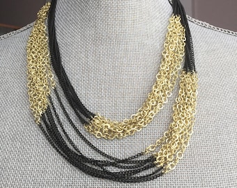 Multi layered chain, Gold layered necklace, Boho jewelry, Rocker style, Multi strand necklace, Glamour necklace, Hip Hop necklace