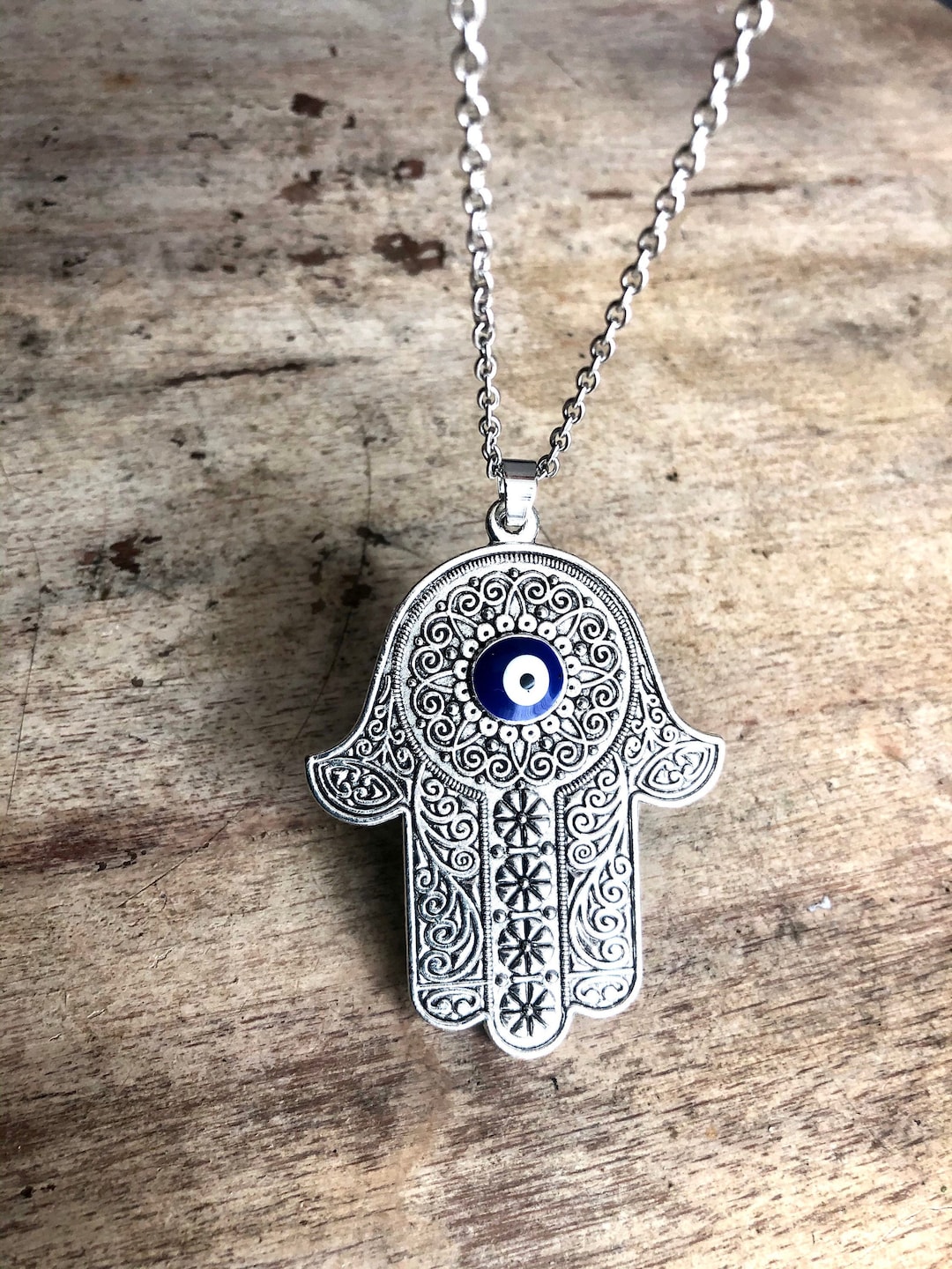 Hamsa Hand Necklace, Evil Eye, Protection Pendant, Hand of Fatima