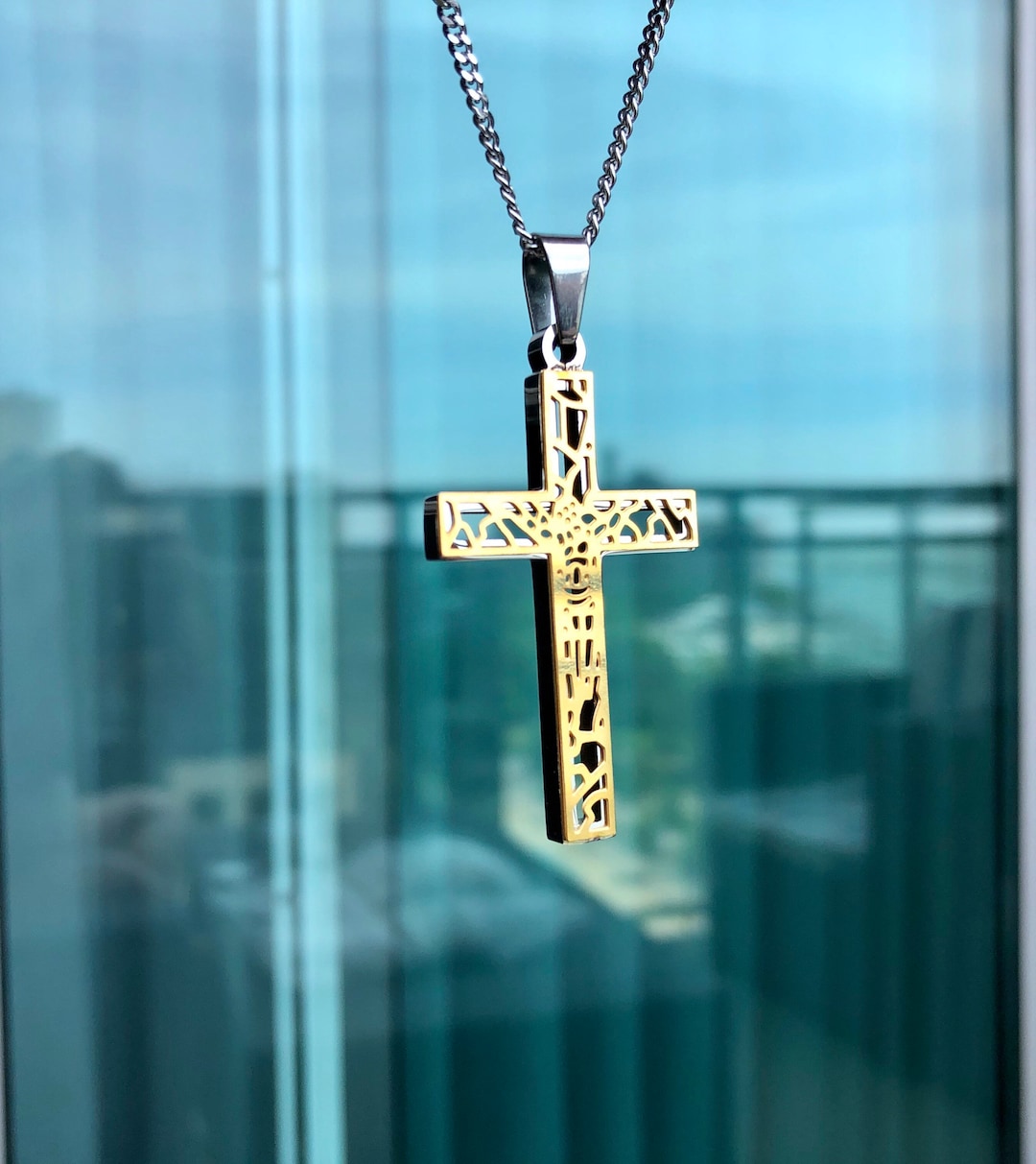 Gold Cross for Man, Christian Necklace, Mens Necklace, Cross Pendant
