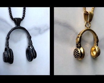 DJ headset necklace, music necklace, headphone pendant, musician jewelry, DJ jewelry, microphone , Singer jewelry, musical note jewelry