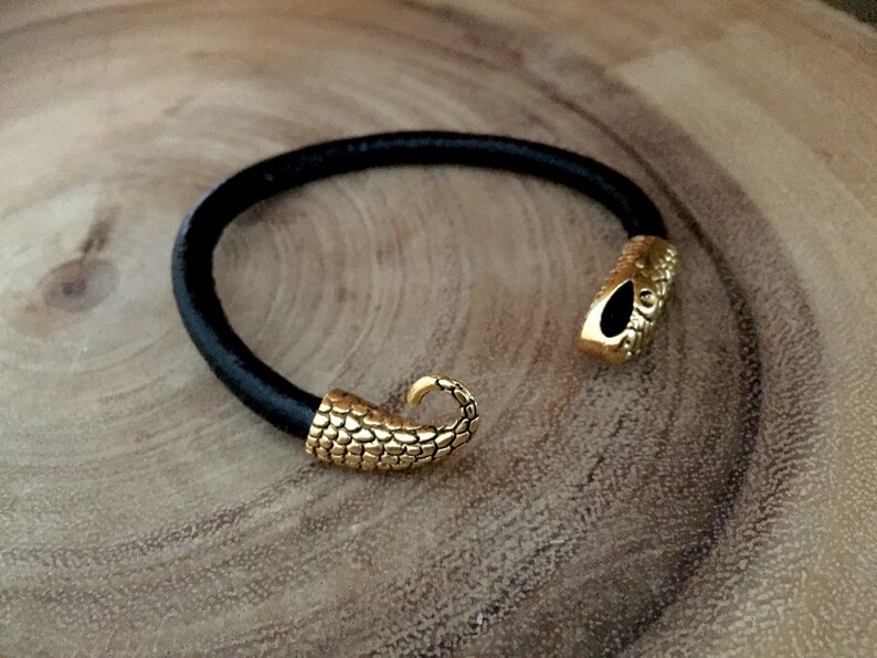 Snake Bracelet Python Bracelet Snake Head Black Leather Etsy